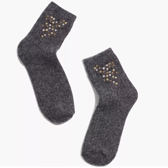 Madewell Accessories - Madewell Sequined Ankle Socks Gray Gold Beaded